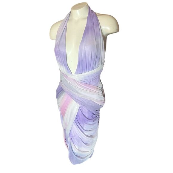 Zara Purple Pink Plunging Neckline Ombre Ruched Mini Dress Fairycore Sz M - Picture 2 of 6